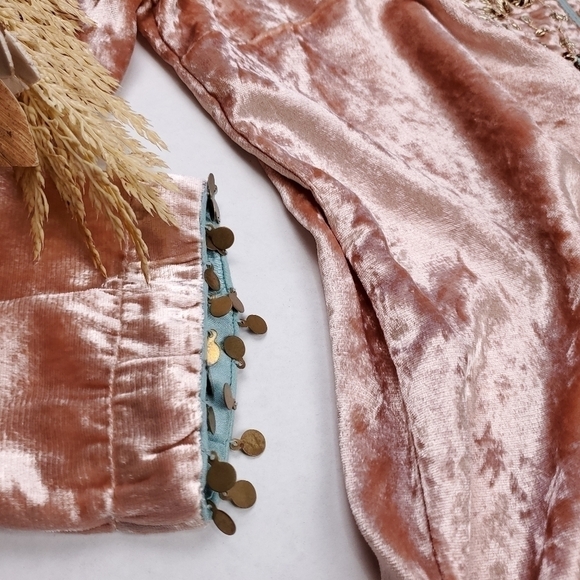 New Soft Surroundings Peach Viscose Blend Velour Boho Dedazzled Camisole Sz S - Picture 6 of 16